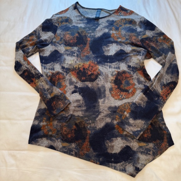 Royce Gray Navy Orange Abstract Print Sweater XL Asymmetrical Hem Made in Canada - Picture 5 of 8